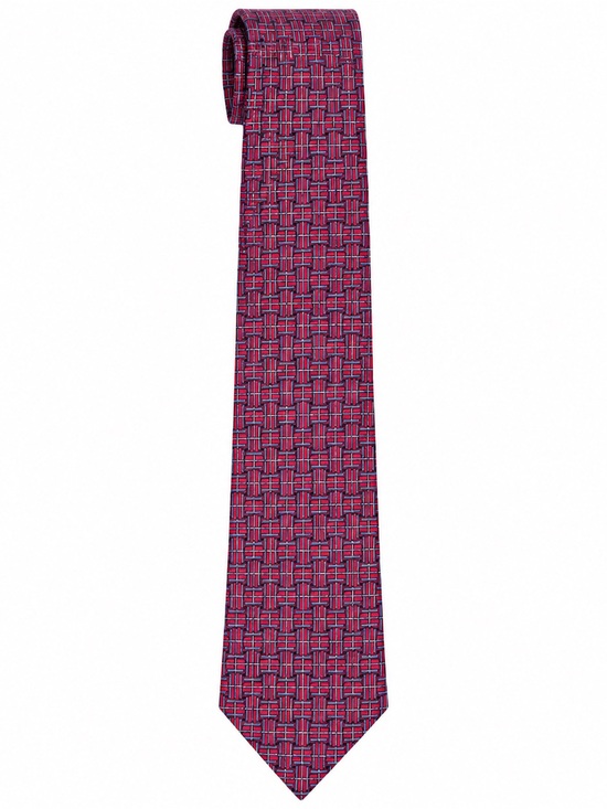 Hermes Other - Hermes Paris 5249 SA Men’s 100% Silk Tie Red Blue H Logo Geometric Made France